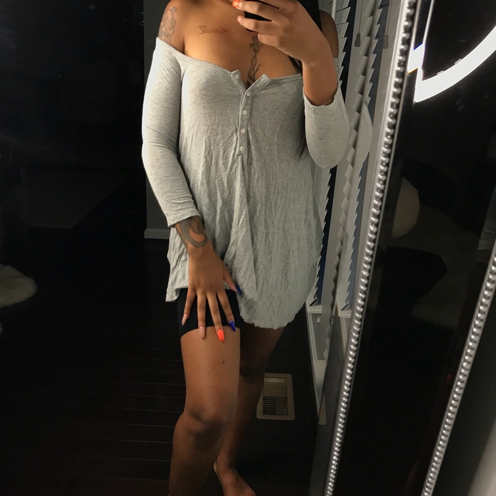 Grey Off The Shoulder BabyDoll Style Shirt
